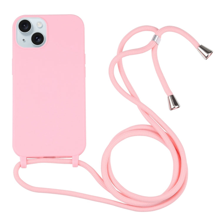 Candy Colors TPU Protective Phone Case with Lanyard, For iPhone 15 Plus, For iPhone 15