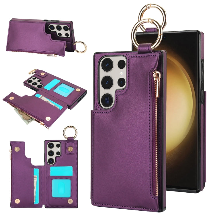 RFlD Anti-theft Double Buckle Ring Zipper Card Phone Case, For Samsung Galaxy S23 FE 5G, For Samsung Galaxy S23 Ultra 5G, For Samsung Galaxy S23+ 5G