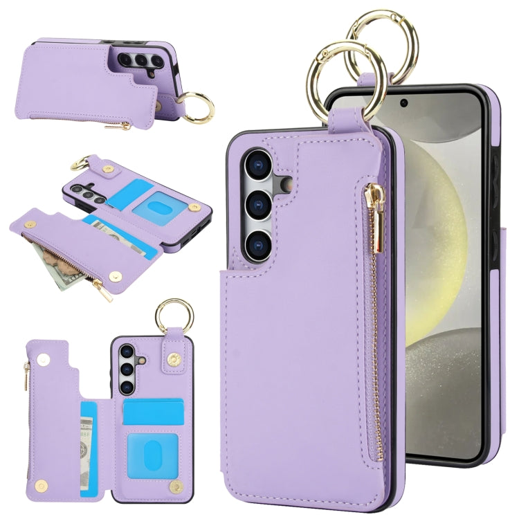 RFlD Anti-theft Double Buckle Ring Zipper Card Phone Case, For Samsung Galaxy S24 Ultra 5G, For Samsung Galaxy S24+ 5G, For Samsung Galaxy S24 5G