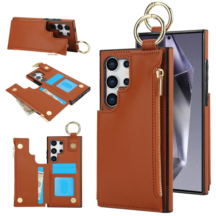 RFlD Anti-theft Double Buckle Ring Zipper Card Phone Case, For Samsung Galaxy S24 Ultra 5G, For Samsung Galaxy S24+ 5G, For Samsung Galaxy S24 5G