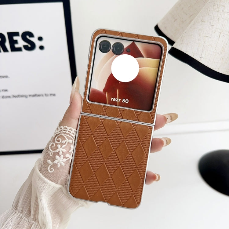 Pearlescent Paint Diamond Shaped Checkered Leather Phone Case