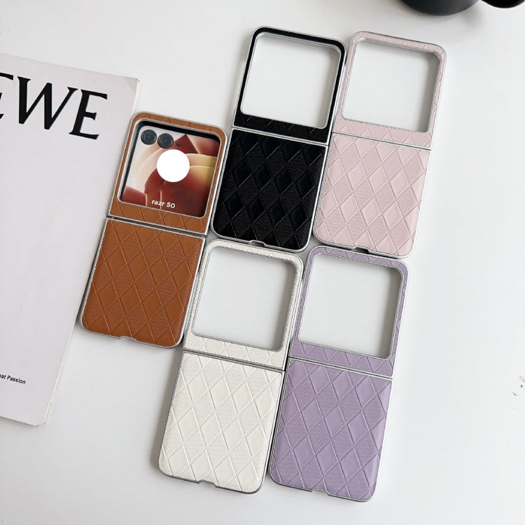 Pearlescent Paint Diamond Shaped Checkered Leather Phone Case