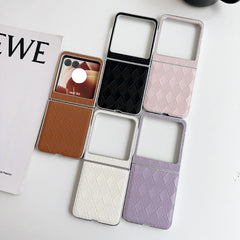 Pearlescent Paint Diamond Shaped Checkered Leather Phone Case