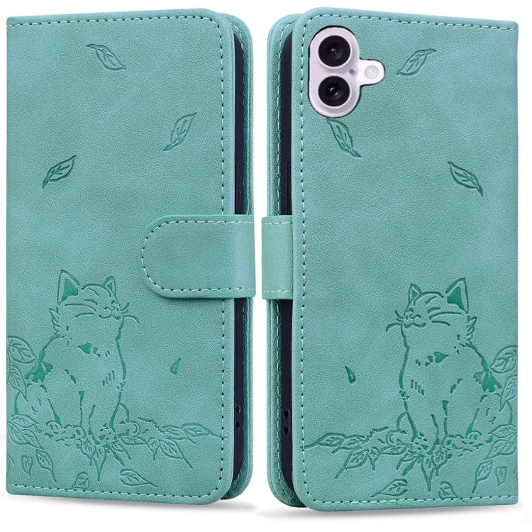 Cute Cat Embossed Leather Phone Case, Series 1