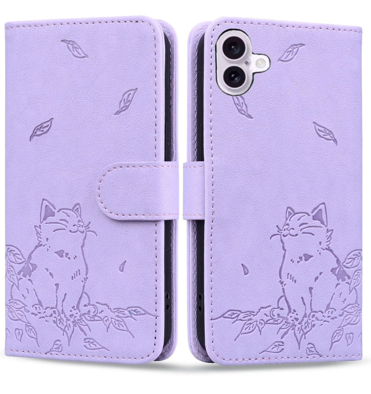 Cute Cat Embossed Leather Phone Case, Series 1