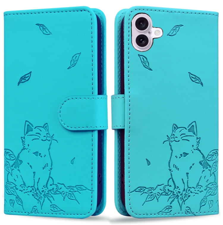 Cute Cat Embossed Leather Phone Case, Series 1