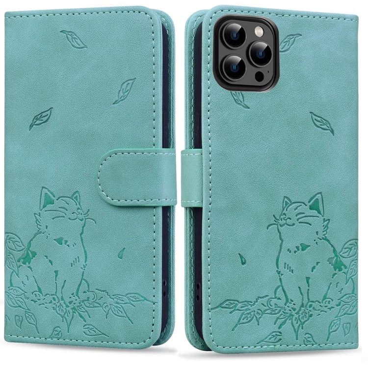 Cute Cat Embossed Leather Phone Case, Series 1