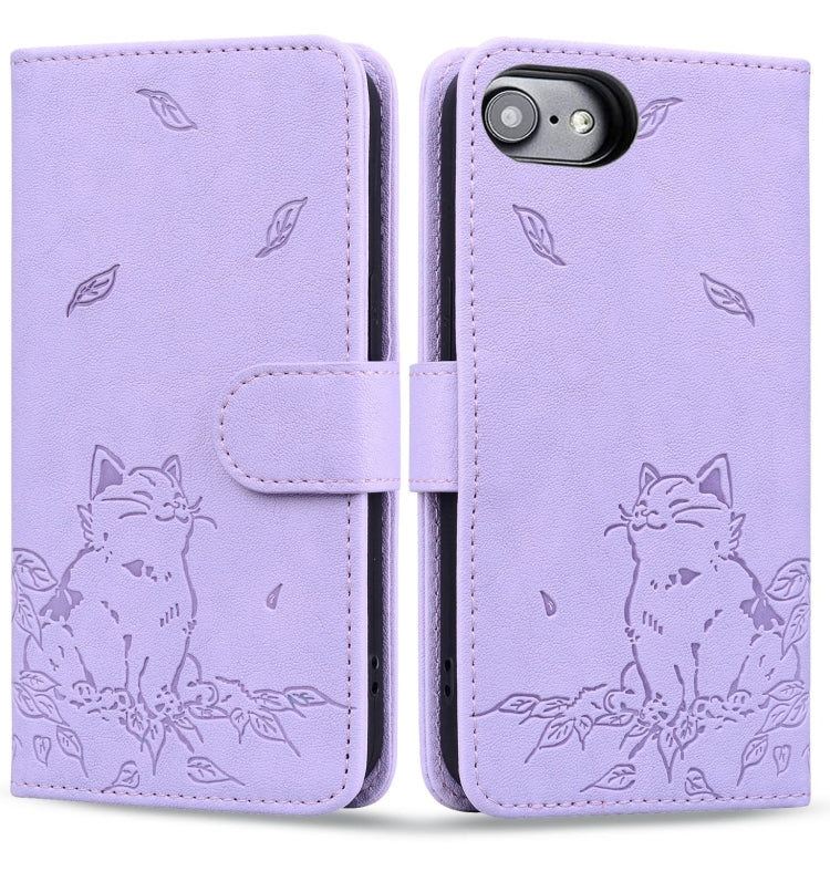 Cute Cat Embossed Leather Phone Case, Series 1