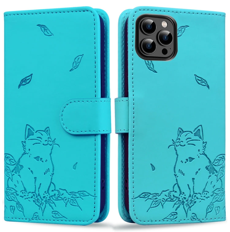 Cute Cat Embossed Leather Phone Case, Series 1