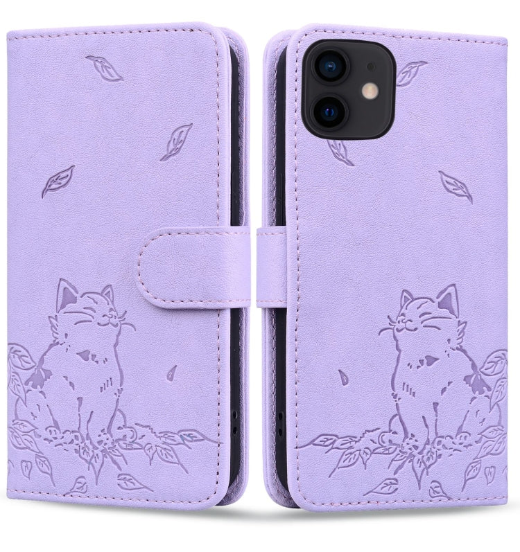 Cute Cat Embossed Leather Phone Case, Series 1