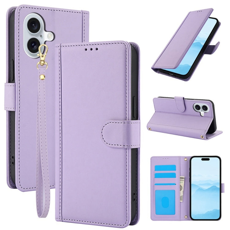 Skin Feel Pure Color Card Slots Leather Phone Case with Dual Lanyard, Series 1