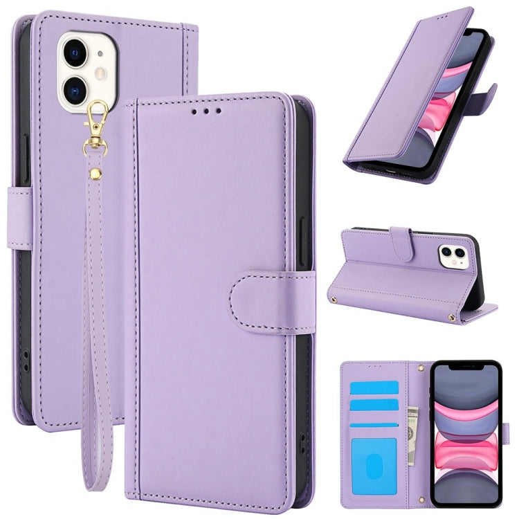 Skin Feel Pure Color Card Slots Leather Phone Case with Dual Lanyard, Series 1