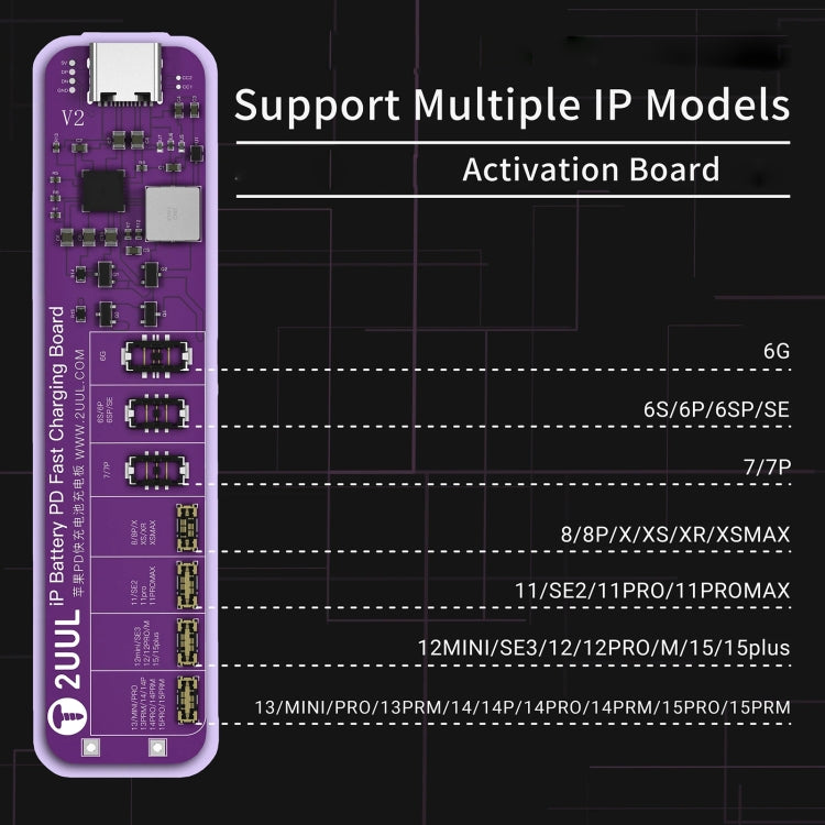 2UUL BT01 PD Fast Charging No-Disassembly Battery Activation Board for iPhone 6 to 15 Pro Max