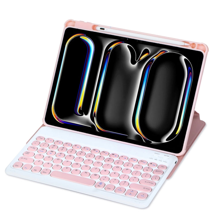 YL13 360 Rotation Acrylic Transparent Round Keycap Bluetooth Keyboard Leather Case