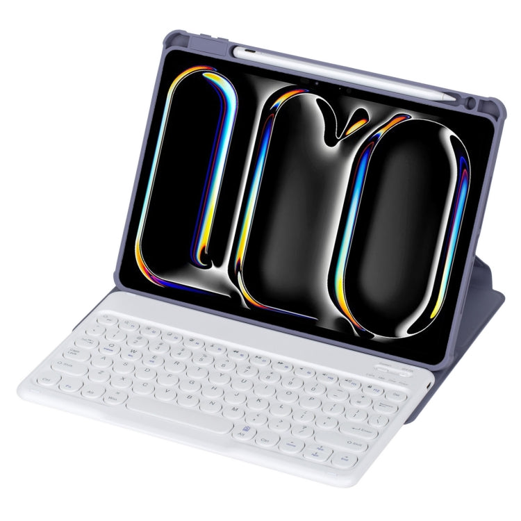 YL13 360 Rotation Acrylic Transparent Round Keycap Bluetooth Keyboard Leather Case