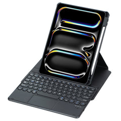 YL13-A 360 Rotation Acrylic Transparent Round Keycap Bluetooth Keyboard Leather Case With Touch Control