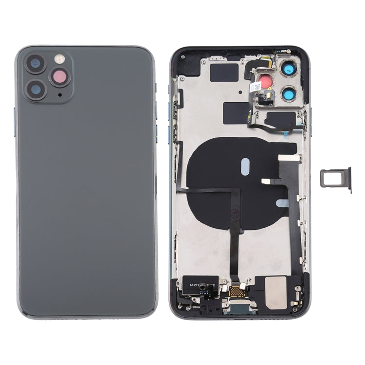 Battery Back Cover Assembly (with Side Keys & Power Button + Volume Button Flex Cable & Wireless Charging Module & Motor & Charging Port & Speaker Ringer Buzzer & Card Tray & Camera Lens Cover) for iPhone 11 Pro