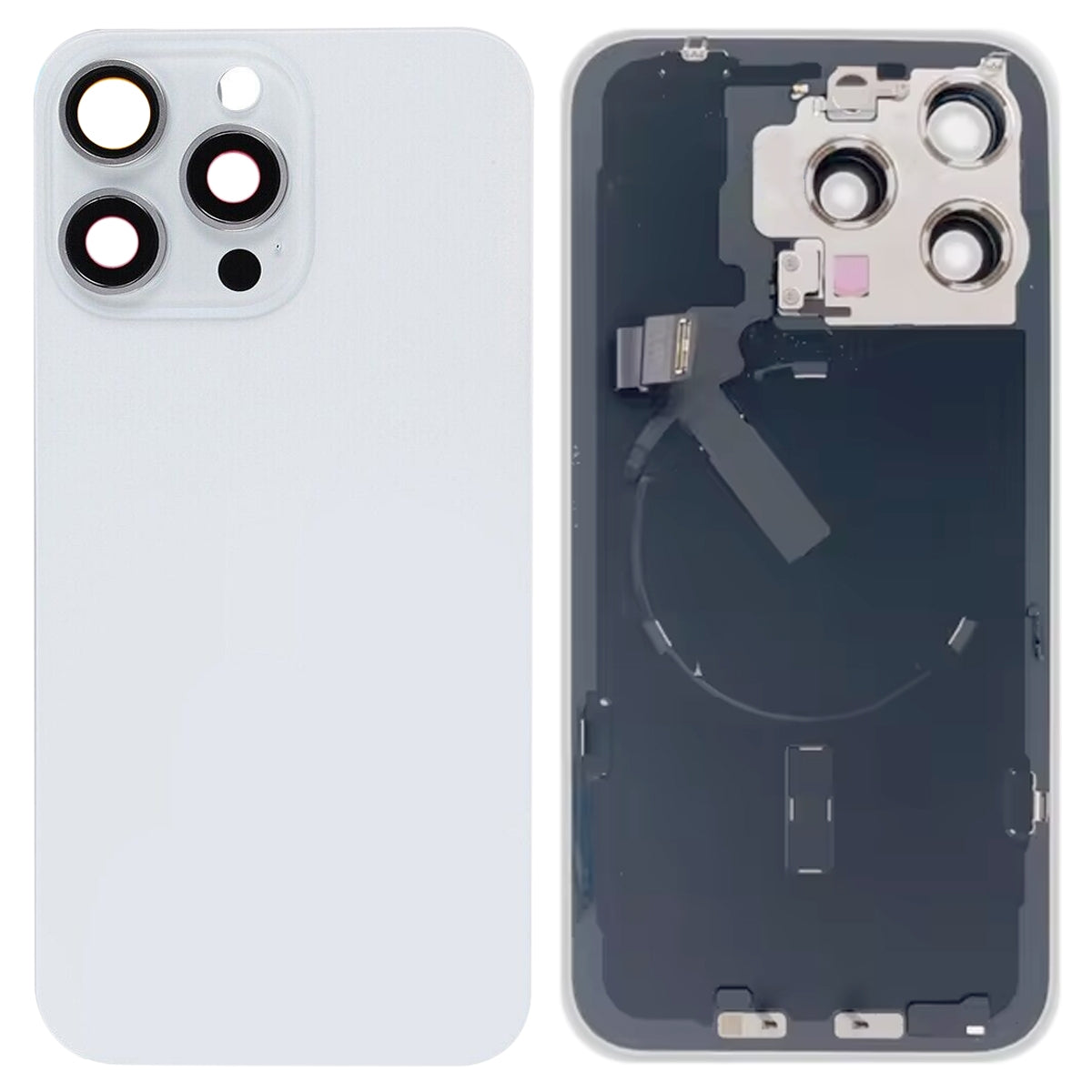 For iPhone 15 Pro Max Glass Battery Back Cover with Flash Bracket + Wireless Charging Module