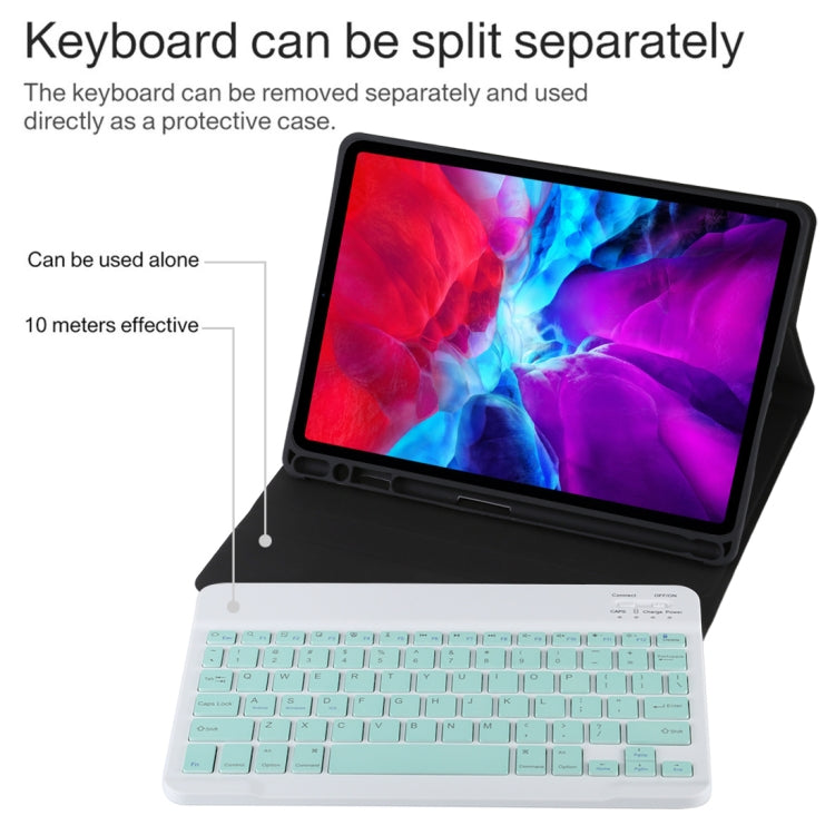 TG11B Detachable Bluetooth Green Keyboard + Microfiber Leather Tablet Case for iPad Pro 11 inch (2020), with Pen Slot & Holder