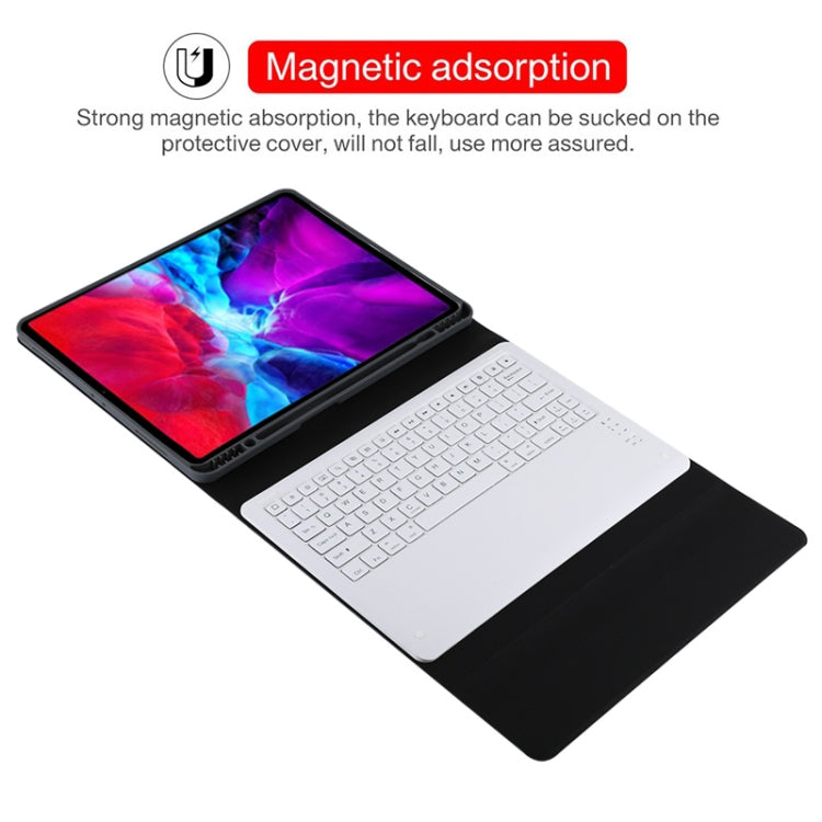 T129 Detachable Bluetooth White Keyboard Microfiber Leather Tablet Case for iPad Pro 12.9 inch (2020), with Holder