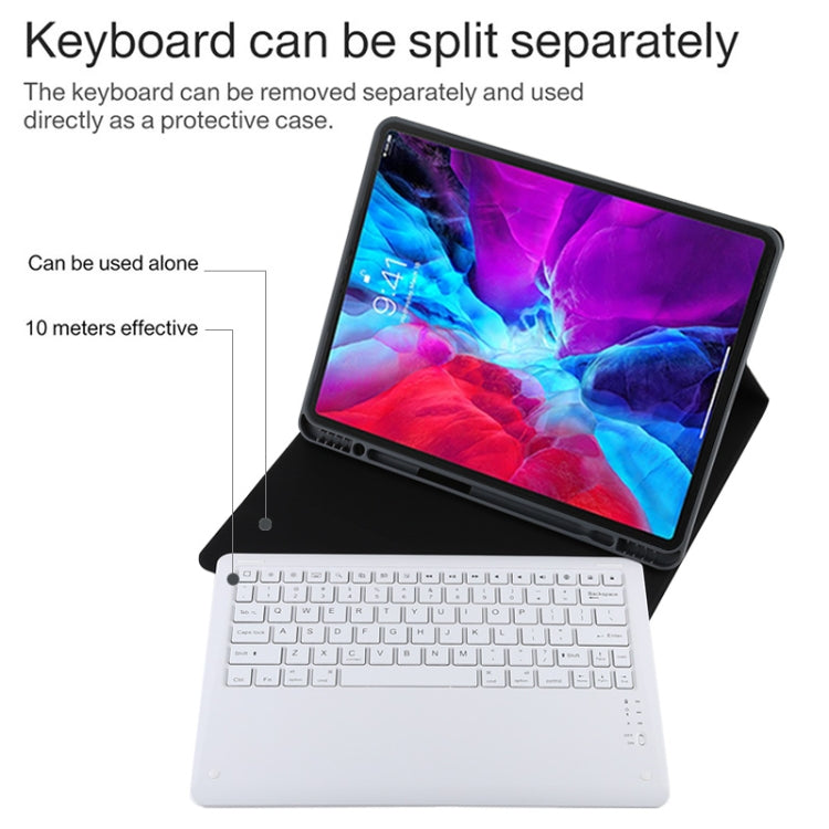 T129 Detachable Bluetooth White Keyboard Microfiber Leather Tablet Case for iPad Pro 12.9 inch (2020), with Holder