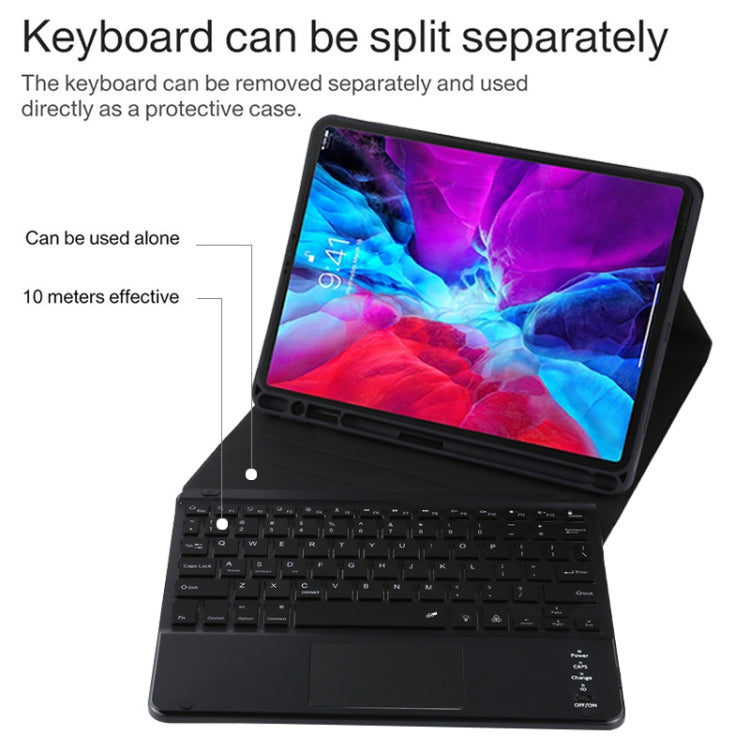 TG11BCS Detachable Bluetooth Black Keyboard Microfiber Leather Tablet Case for iPad Pro 11 inch (2020), with Backlight & Touchpad & Pen Slot & Holder