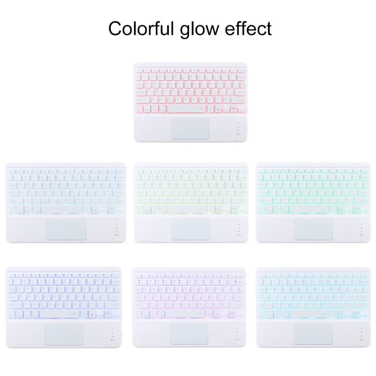 TG-102BCS Detachable Bluetooth White Keyboard + Microfiber Leather Tablet Case for iPad 10.2 inch / iPad Air (2019), with Touch Pad & Backlight & Pen Slot & Holder