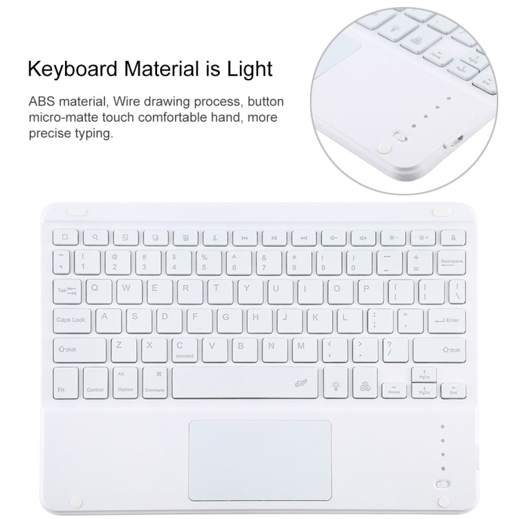 TG-102BCS Detachable Bluetooth White Keyboard + Microfiber Leather Tablet Case for iPad 10.2 inch / iPad Air (2019), with Touch Pad & Backlight & Pen Slot & Holder