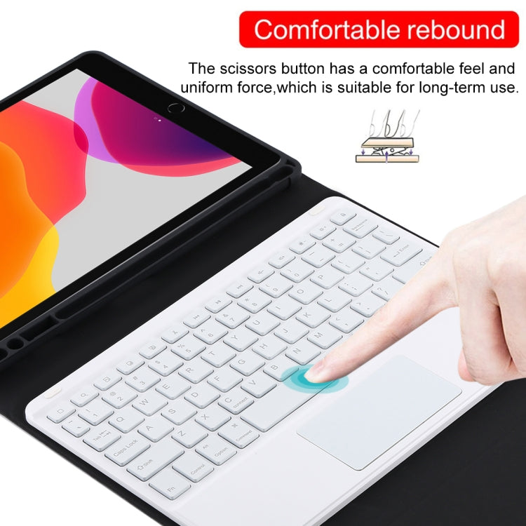 TG-102BCS Detachable Bluetooth White Keyboard + Microfiber Leather Tablet Case for iPad 10.2 inch / iPad Air (2019), with Touch Pad & Backlight & Pen Slot & Holder