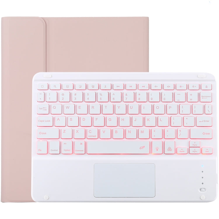 TG-102BCS Detachable Bluetooth White Keyboard + Microfiber Leather Tablet Case for iPad 10.2 inch / iPad Air (2019), with Touch Pad & Backlight & Pen Slot & Holder