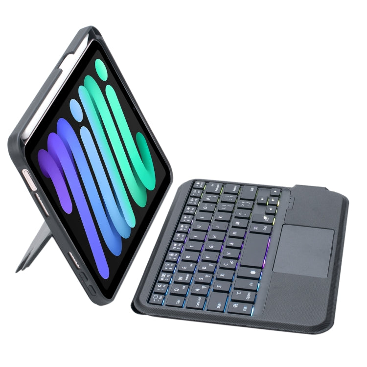 T06-AS For iPad mini6 / mini 7 Touch Backlight Split Type Bluetooth Keyboard Leather Case