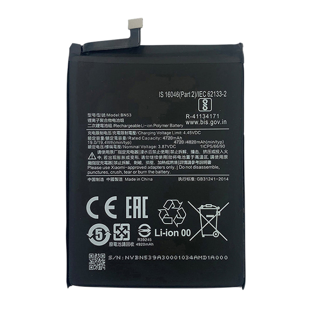 BN53 4820 mAh Li-Polymer Battery Replacement For Xiaomi Mi 10T Lite 5G / Redmi Note 9 Pro 5G