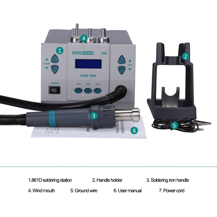 QUICK 861DW 220V 1000W Digital Display Lead-free Intelligent Hot Air Gun Desoldering Station, AU Plug