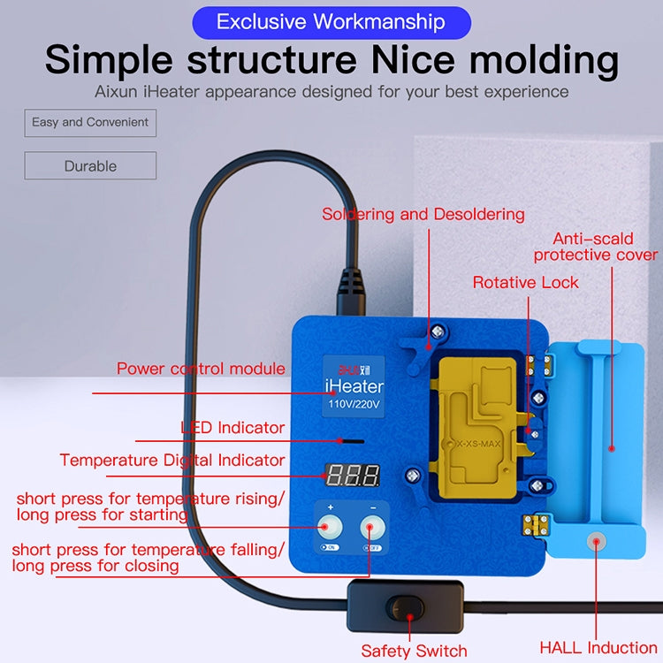 AIXUN iHeater Double Layers Board Pre-heating Soldering Rework Station for iPhone X-12, US Plug