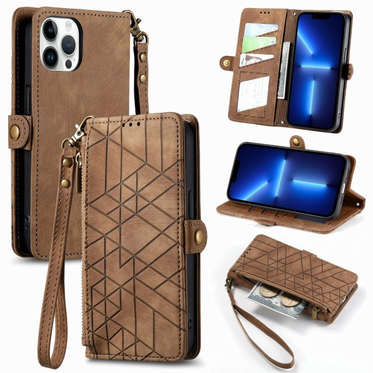 Geometric Zipper Wallet Side Buckle Leather Phone Case, Series 1