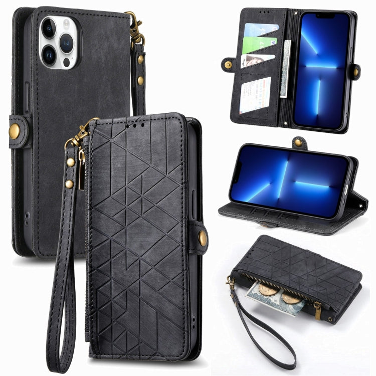 Geometric Zipper Wallet Side Buckle Leather Phone Case, Series 1