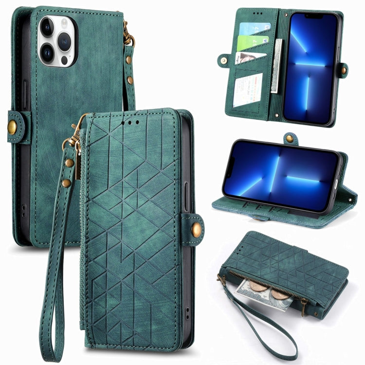 Geometric Zipper Wallet Side Buckle Leather Phone Case, Series 1