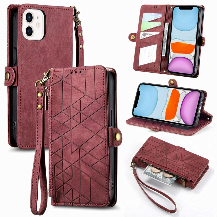 Geometric Zipper Wallet Side Buckle Leather Phone Case, Series 1