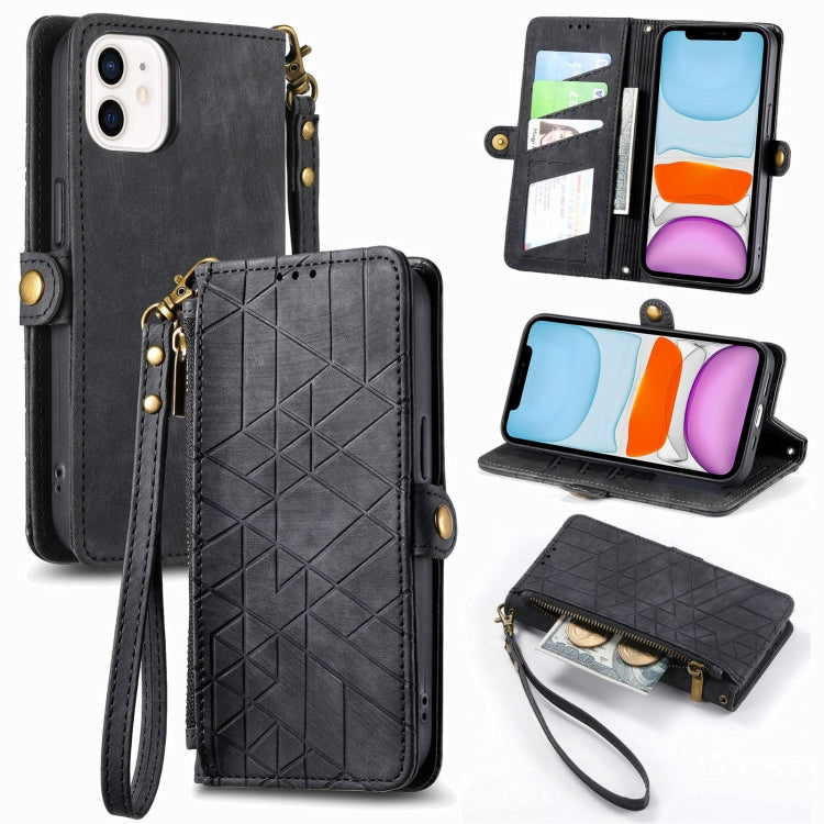 Geometric Zipper Wallet Side Buckle Leather Phone Case, Series 1