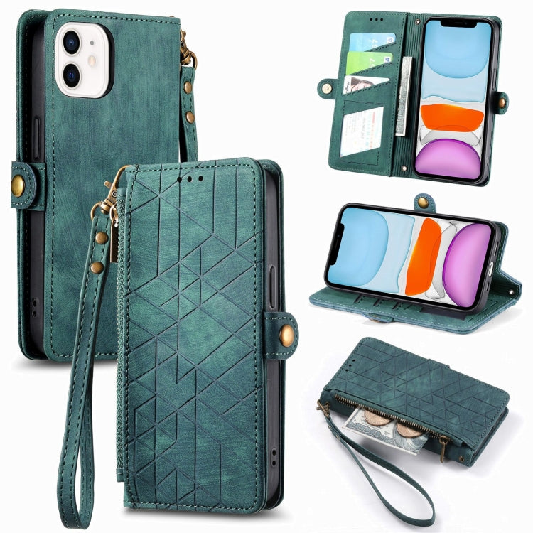 Geometric Zipper Wallet Side Buckle Leather Phone Case, Series 1