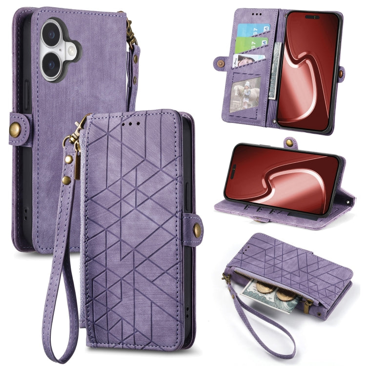 Geometric Zipper Wallet Side Buckle Leather Phone Case, Series 1