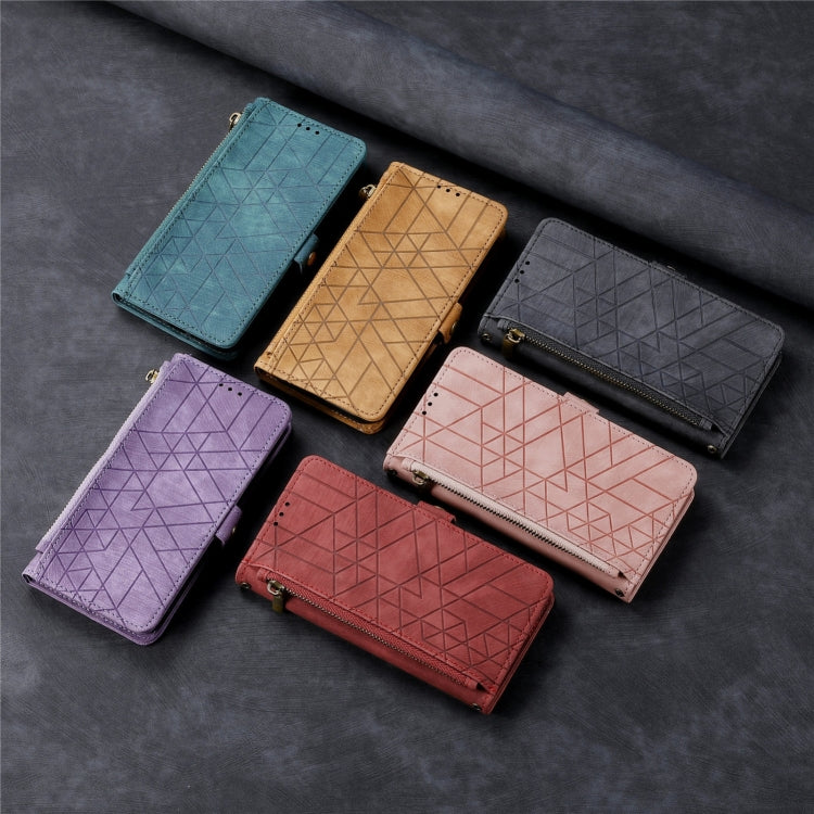 Geometric Zipper Wallet Side Buckle Leather Phone Case, Series 1