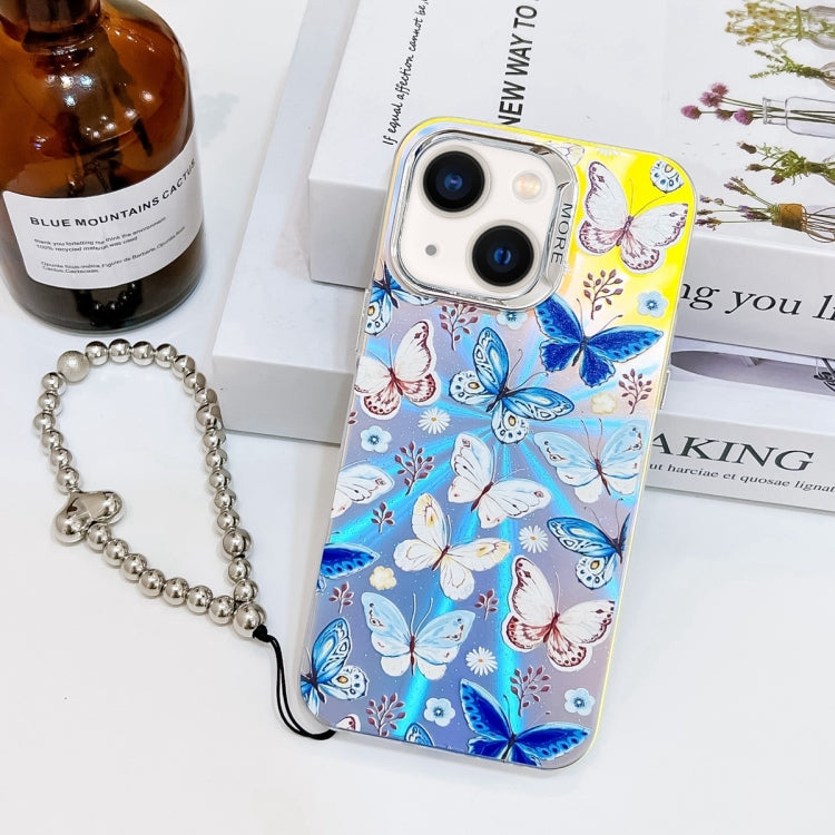 Electroplating Laser Butterfly Phone Case with Wrist Strap, For iPhone 13