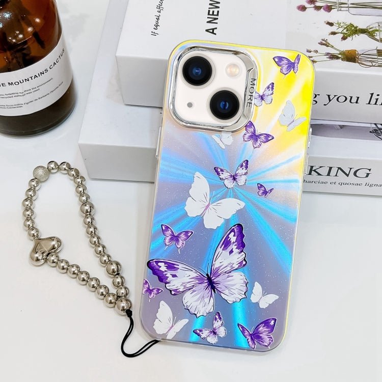 Electroplating Laser Butterfly Phone Case with Wrist Strap, For iPhone 13