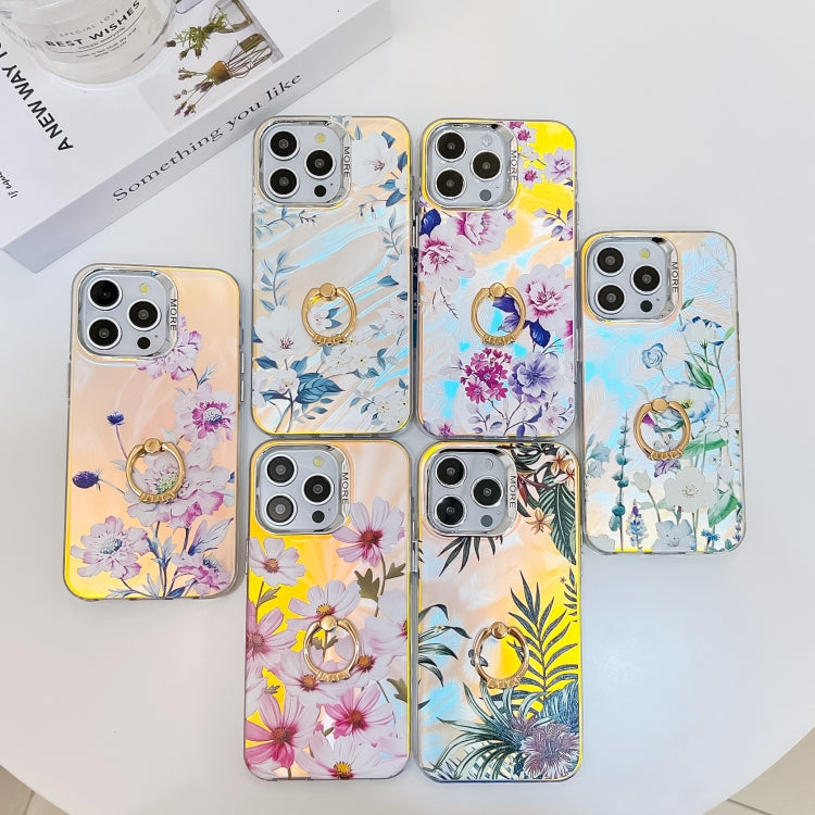 Electroplating Laser Flower Ring Holder TPU Phone Case, Series 1