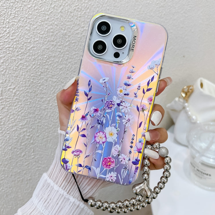 Electroplating Laser Flower Phone Case with Wrist Strap, Series 1