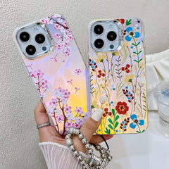 Electroplating Laser Flower Phone Case with Wrist Strap, Series 1