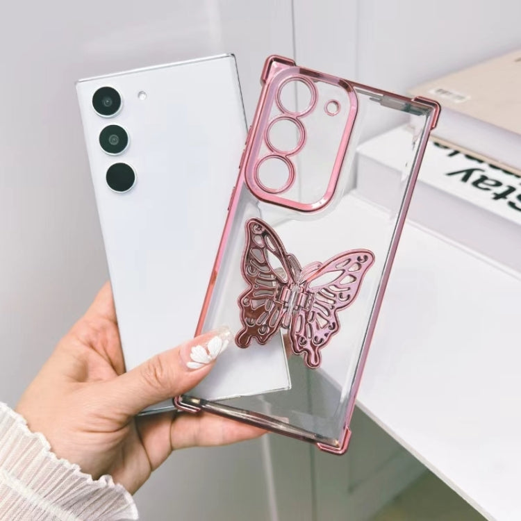 Electrpolated 3D Butterfly Holder TPU Phone Case, For Samsung Galaxy S22+ 5G, For Samsung Galaxy S22 5G, For Samsung Galaxy S21 FE 5G
