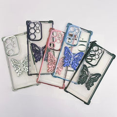 Electrpolated 3D Butterfly Holder TPU Phone Case, For Samsung Galaxy S22+ 5G, For Samsung Galaxy S22 5G, For Samsung Galaxy S21 FE 5G