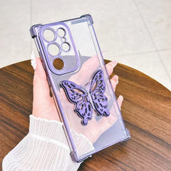 Electrpolated 3D Butterfly Holder TPU Phone Case, For Samsung Galaxy S22+ 5G, For Samsung Galaxy S22 5G, For Samsung Galaxy S21 FE 5G